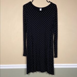 Old Navy Women’s Polka Dot Black White Knit Comfy Long Sleeve Dress